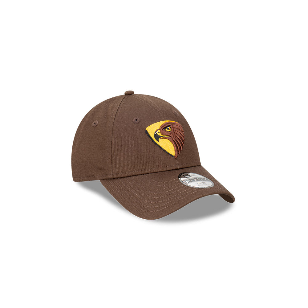 Hawthorn Hawks Kids Hat - AFL Official Team Colour Brown 9Forty Kids Strapback Cap - New Era